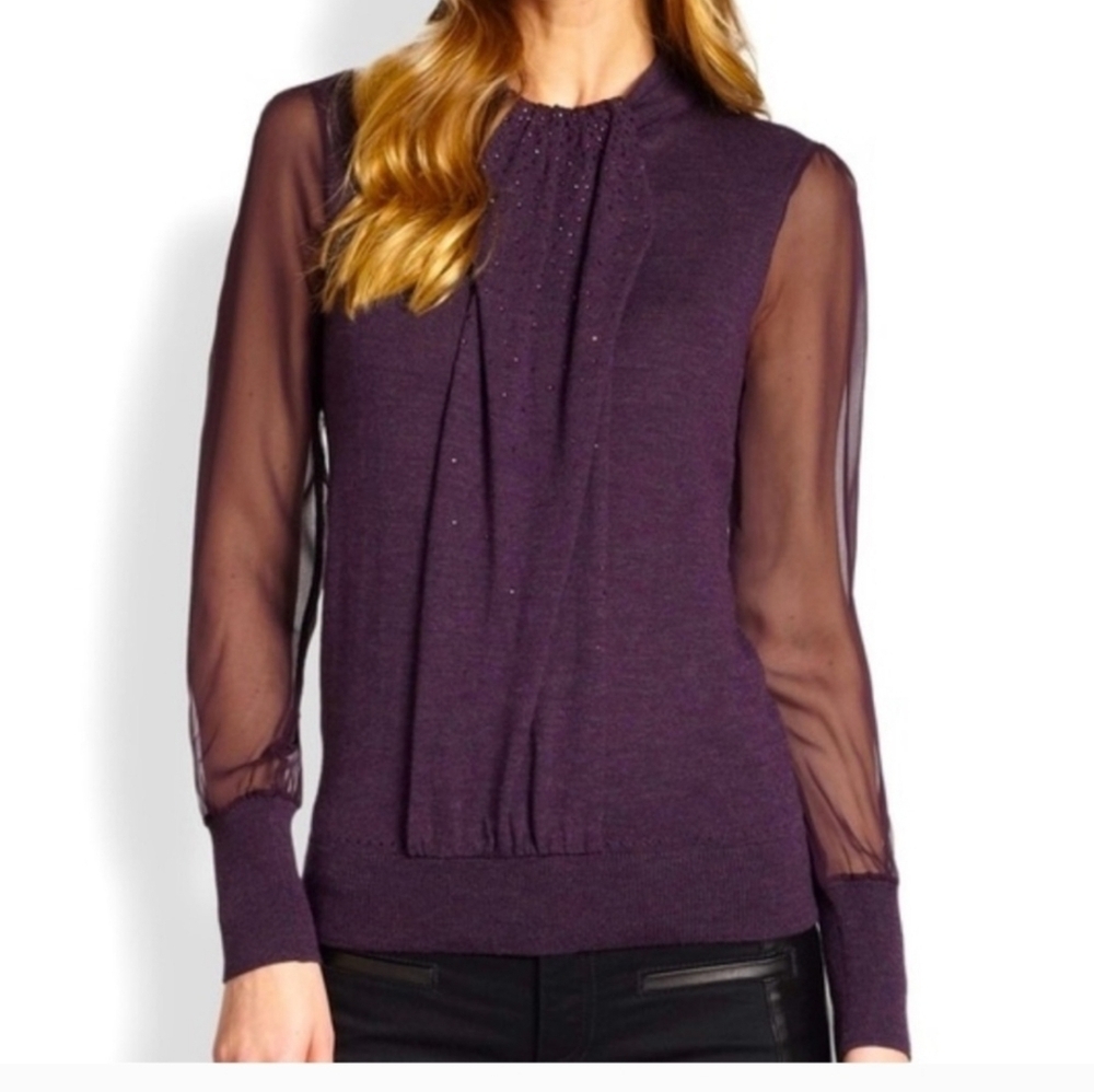 Elegant Sheer Sleeve Purple Top